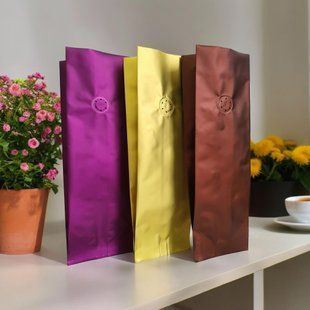 Gusseted Center Seal Bag with degassing valve, BRONZE, 135х360х35, 1kg