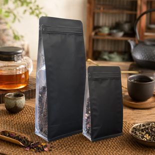 Flat Bottom Pouch (przezroczyste fałdy), 120х200х80, CZARNY, 250g