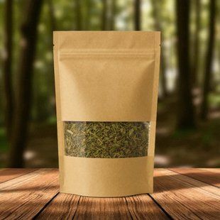 KRAFT Stand-up Pouch with clear window, BROWN, 80х130х20, 20g