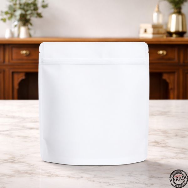 Soft touch Stand-up Pouch with zip lock , WHITE, 200х190х36, 250g