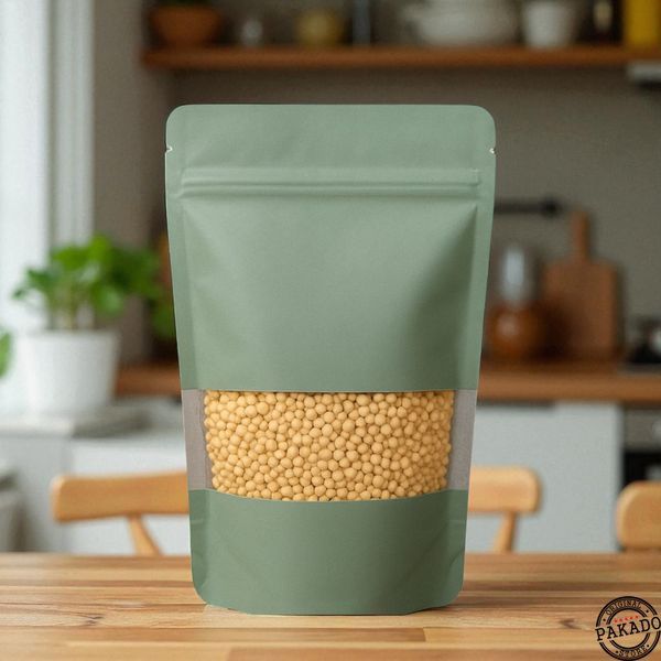 KRAFT Stand-up Pouch with clear window, PINE, 130х200х32, 150g