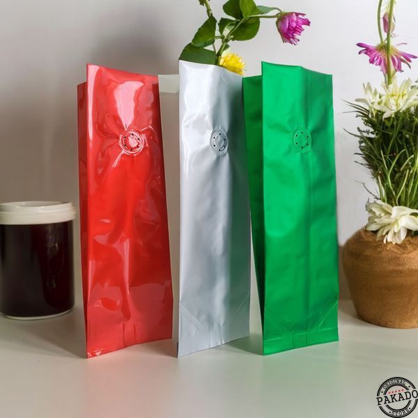Gusseted Center Seal Bag with degassing valve, LIME, 90х320х30, 500g