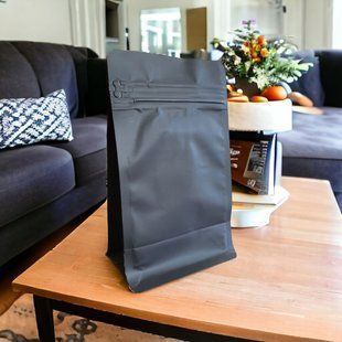 WHITE Flat Bottom Pouch with zip lock, BLACK, 130х255х90, 500g