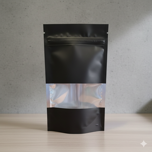 Doypack z okienkiem, CZARNY, 130х200х32, 150g