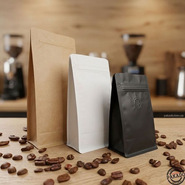 KRAFT Flat Bottom Pouch with zip lock and degassing valve, BROWN, 145х340х90, 1kg