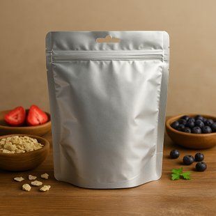 Doypack do produkt&oacute;w liofilizowanych, SREBRNY, 160х170х45, 55-60g, z euroslotem, 4 nacięcia